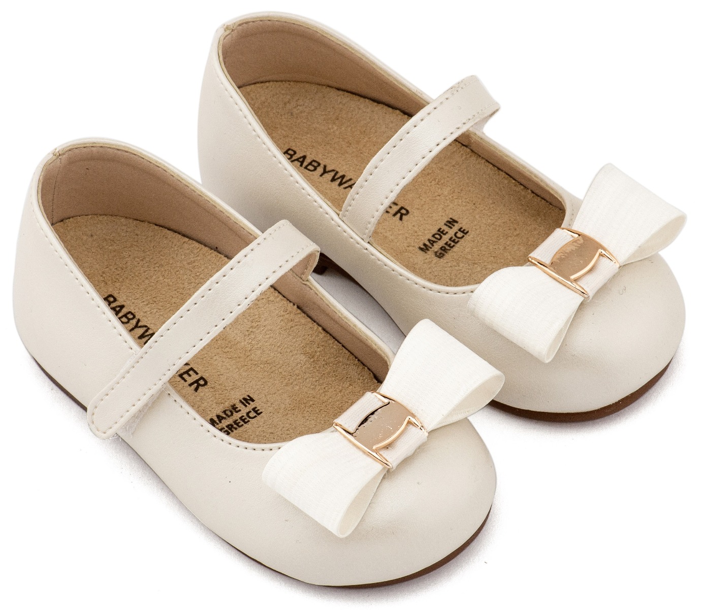 Babywalker Βαπτιστικά Γοβάκια Μονή Μπαρέτα με Φιόγκο και Αγκράφα BS3600 Εκρού