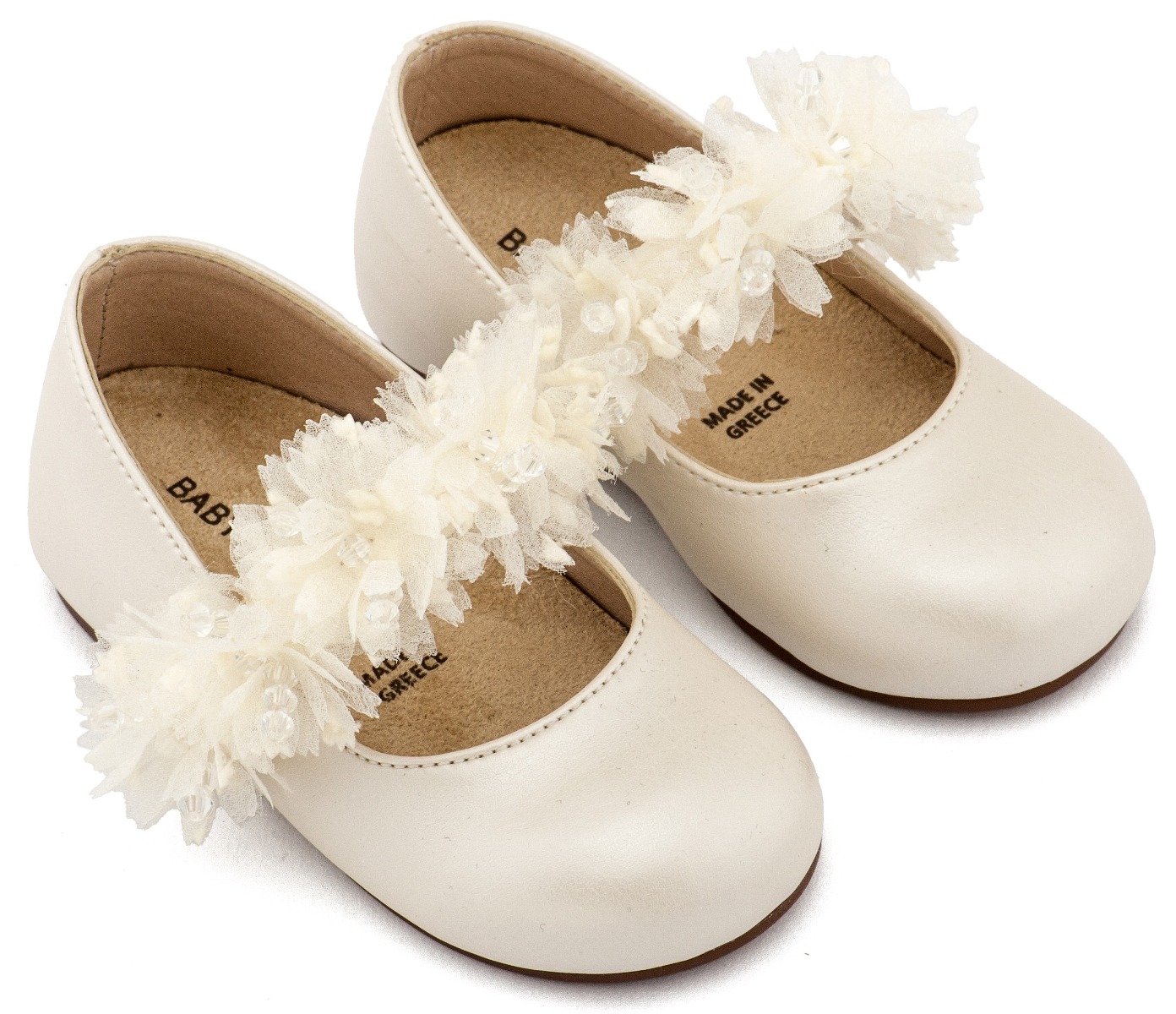 Babywalker Βαπτιστικά Γοβάκια Μονή Μπαρέτα Διακοσμημένη BS3602 Εκρού