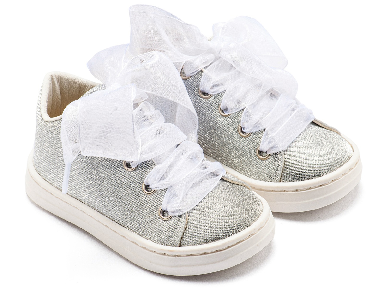 Babywalker Βαπτιστικά Sneaker από Ύφασμα και Δέσιμο Κορδέλα BW4864 Ασημί