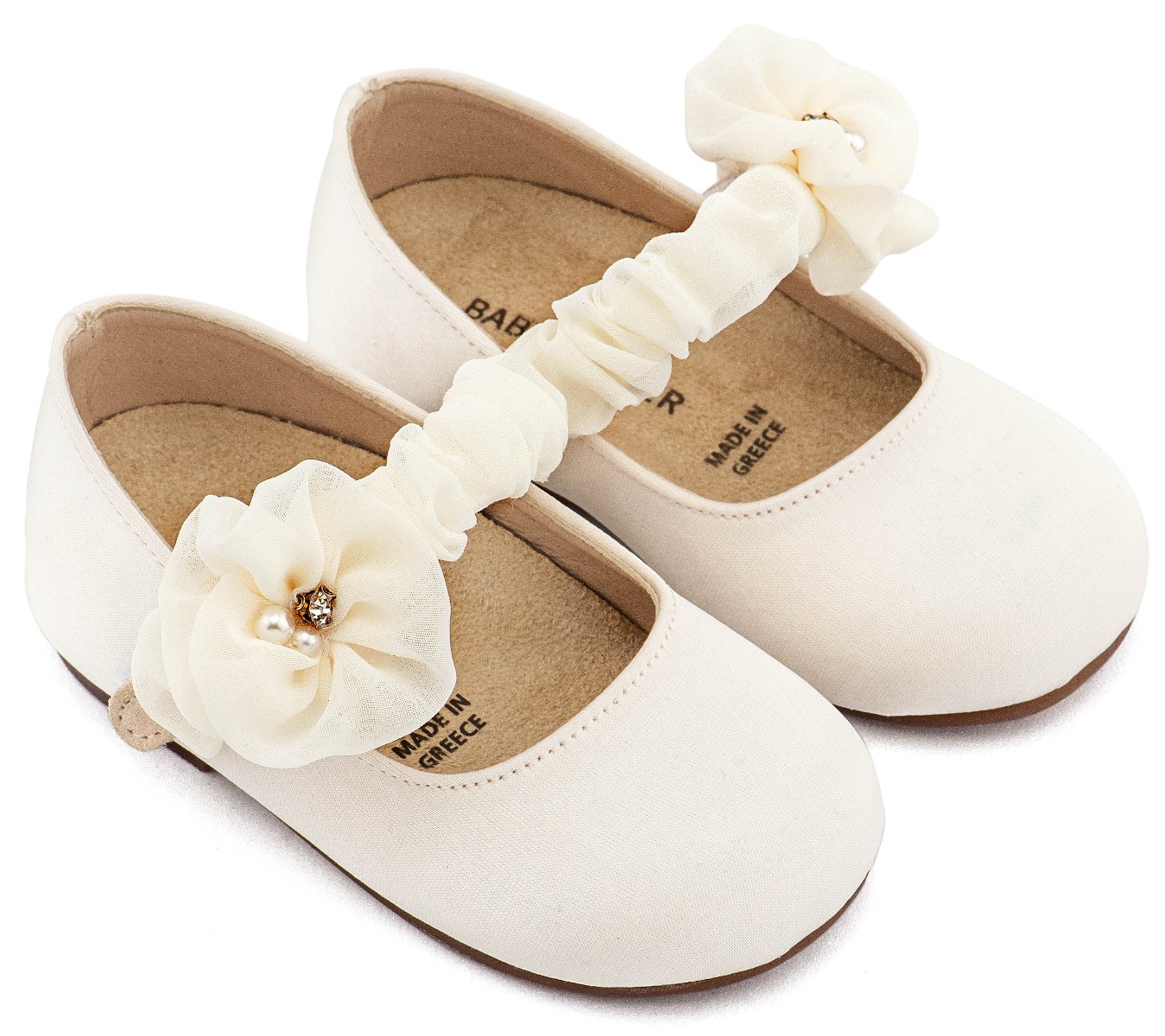 Babywalker Βαπτιστικά Γοβάκια Μονή Μπαρέτα με Υφασμάτινο Διακοσμητικό BW4888 Εκρού