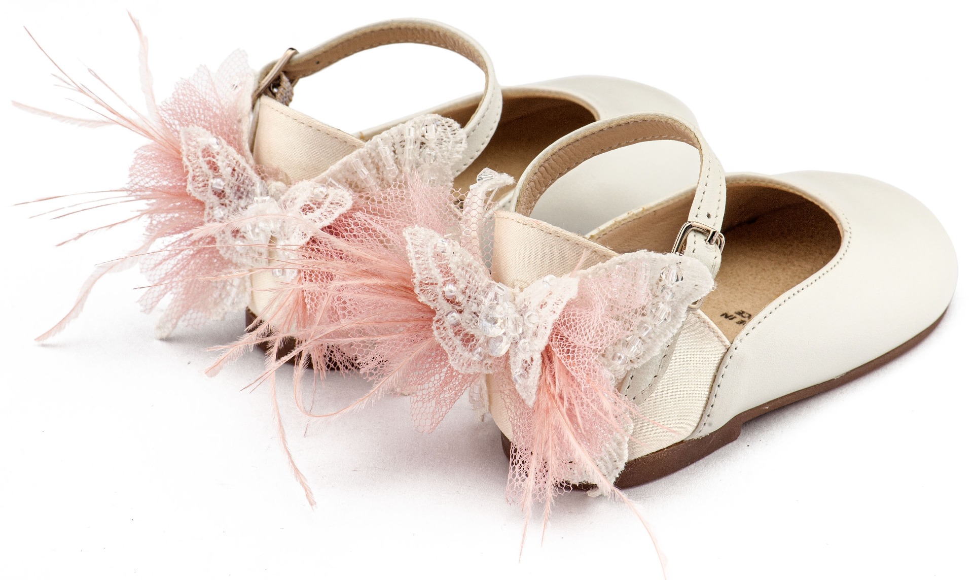 Babywalker Βαπτιστικά Γαλλικά Γοβάκια με Διακοσμημένη Φτέρνα Πεταλούδα BW4891 Εκρού Ροζ