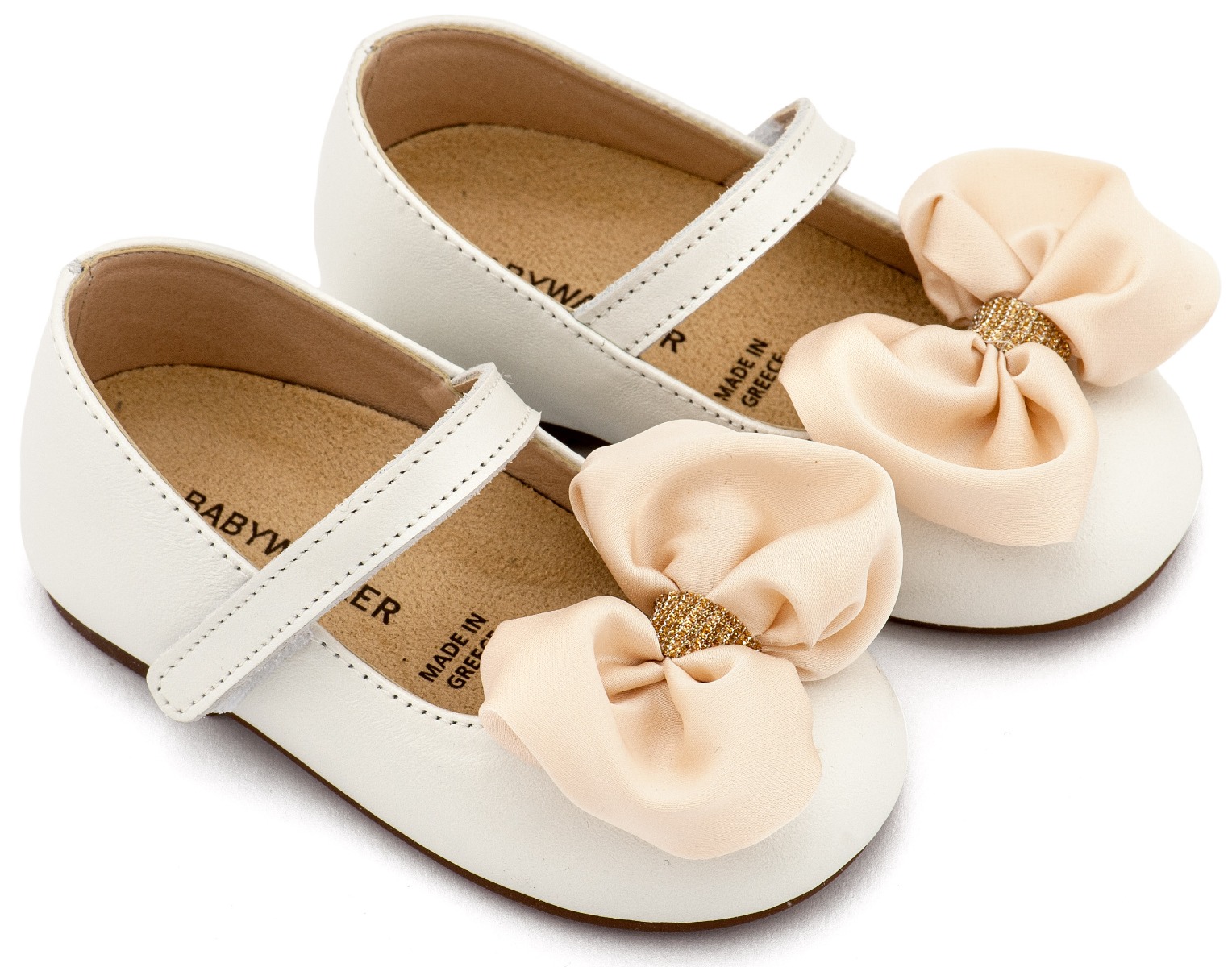 Babywalker Βαπτιστικά Γοβάκια Μονή Μπαρέτα με Σατέν Φιόγκο BW4893 Εκρού