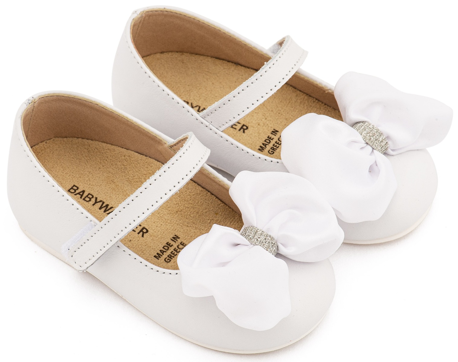 Babywalker Βαπτιστικά Γοβάκια Μονή Μπαρέτα με Σατέν Φιόγκο BW4893 Λευκό