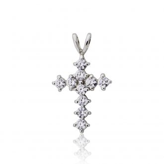 Σταυρός Γυναικείος Λευκό Χρυσό 14 Καρατίων Κ14 με Πέτρες Ζιργκόν 004557