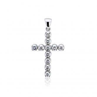 Σταυρός Βάπτισης Σειρέ για Κορίτσι Λευκό Χρυσό Κ18 με Διαμάντια Μπριγιάν 008363