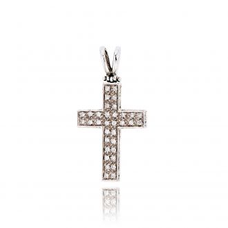 Σταυρός Γυναικείος από Λευκό Χρυσό Κ18 με Διαμάντια 008369