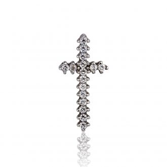 Σταυρός Γυναικείος Λευκό Χρυσό 14 Καρατίων Κ14 με Πέτρες Ζιργκόν 012867