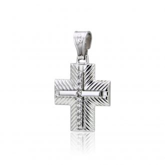 Σταυρός Βάπτισης για Κορίτσι Λευκό Χρυσό Κ14 με Πέτρες Ζιργκόν 015427