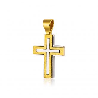 Σταυρός Βάπτισης για Αγόρι Σκέτος Κίτρινο και Λευκό Χρυσό Κ18 015665