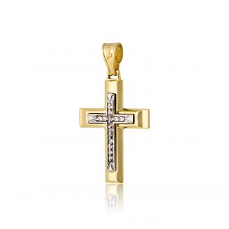 Σταυρός Βάπτισης για Κορίτσι Κίτρινο και Λευκό Χρυσό Κ14 με Πέτρες Ζιργκόν 016470