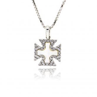 Σταυρός από Λευκό Χρυσό Κ14 με Πέτρες Ζιργκόν και Φίλντισι 017951