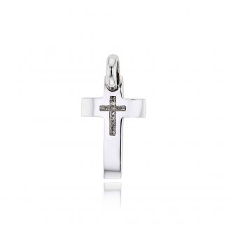 Σταυρός Βάπτισης για Κορίτσι από Λευκό Χρυσό Κ18 με Διαμάντια Μπριγιάν 018348
