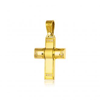Σταυρός Βάπτισης Τριάντος Κορίτσι Κίτρινο Χρυσό Κ14 με Πέτρες Ζιργκόν 022134