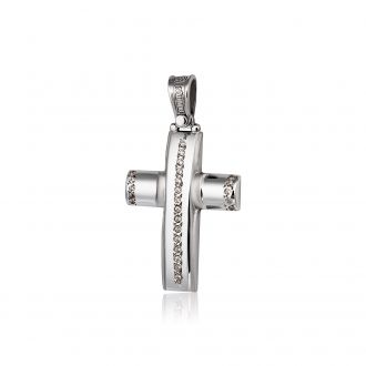 Σταυρός Βάπτισης Τριάντος για Κορίτσι Λευκό Χρυσό Κ14 με Πέτρες Ζιργκόν 022145
