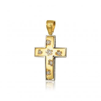 Σταυρός Βάπτισης για Κορίτσι Κίτρινο και Λευκό Χρυσό Κ14 με Πέτρες Ζιργκόν 022693
