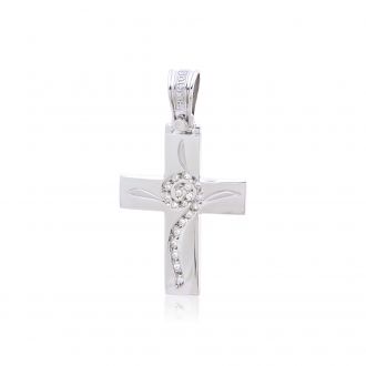Σταυρός Βάπτισης Τριάντος για Κορίτσι Λευκό Χρυσό Κ14 με Πέτρες Ζιργκόν 024624