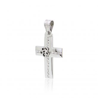 Σταυρός Βάπτισης Τριάντος για Κορίτσι Λευκό Χρυσό Κ14 με Πέτρες Ζιργκόν 025179