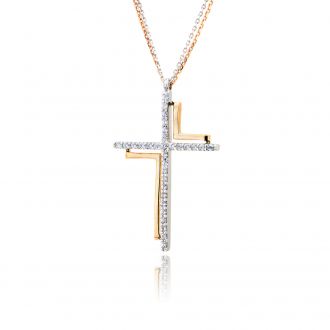 Σταυρός με Δίχρωμο Χρυσό Κ14 και Διπλή Αλυσίδα 027295