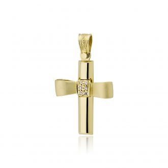 Σταυρός Βάπτισης Τριάντος για Κορίτσι Κίτρινο Χρυσό Κ14 με Πέτρες Ζιργκόν 028337