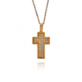 Σταυρός Γυναικείος με Αλυσίδα Ροζ  Χρυσό 14 Καρατίων Κ14 με Ζιργκόν 029363