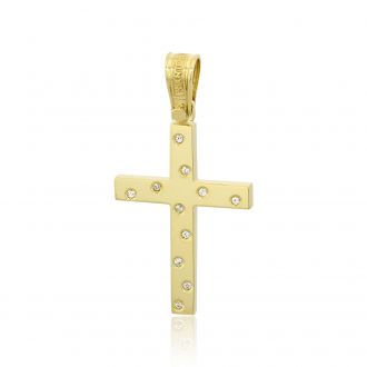 Σταυρός Βάπτισης Τριάντος για Κορίτσι Κίτρινο Χρυσό Κ14 με Πέτρες Ζιργκόν 029973
