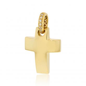 Σταυρός Βάπτισης για Κορίτσι Κίτρινο Χρυσό Κ14 με Πέτρες Ζιργκόν 030127