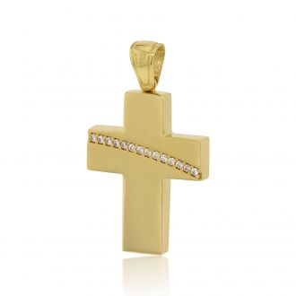 Σταυρός Βάπτισης για Κορίτσι από Κίτρινο Χρυσό με Πέτρες Ζιργκόν 030134