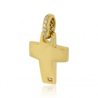 Σταυρός Βάπτισης για Κορίτσι Κίτρινο Χρυσό Κ14 με Πέτρες Ζιργκόν 030135