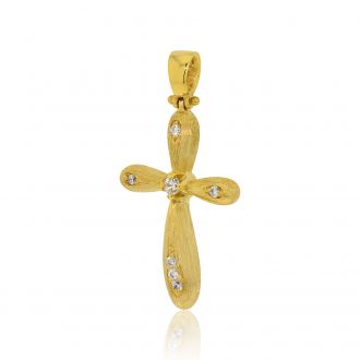 Σταυρός Βάπτισης για Κορίτσι Κίτρινο Χρυσό Κ14 με Πέτρες Ζιργκόν 030230