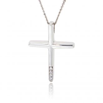 Σταυρός Βάπτισης Val'Oro με Αλυσίδα για Κορίτσι Λευκό Χρυσό Κ14 με Πέτρες Ζιργκόν 030240