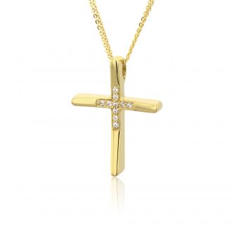 Σταυρός Βάπτισης Val'Oro με Αλυσίδα για Κορίτσι από  Κίτρινο Χρυσό Κ14 με Πέτρες Ζιργκόν 030241