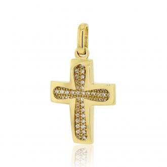 Σταυρός Βάπτισης για Κορίτσι Κίτρινο Χρυσό Κ14 με Πέτρες Ζιργκόν 030383