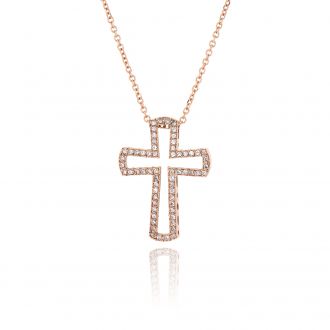 Σταυρός Βάπτισης με Αλυσίδα για Κορίτσι από Ροζ Χρυσό Κ14 με Πέτρες Ζιργκόν 030389