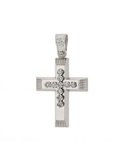 Σταυρός Βάπτισης για Κορίτσι από Λευκό Χρυσό Κ14 με Πέτρες Ζιργκόν 031586