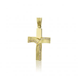Σταυρός Βάπτισης Τριάντος για Κορίτσι Κίτρινο Χρυσό Κ14 με Πέτρες Ζιργκόν 031633