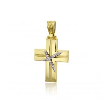 Σταυρός Βάπτισης Τριάντος για Κορίτσι Κίτρινο Λευκό Χρυσό Κ14 με Ζιργκόν 031635