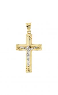 Σταυρός Βάπτισης Εσταυρωμένος για Αγόρι Κίτρινο και Λευκό Χρυσό Κ14 031845