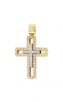 Σταυρός Βάπτισης Val΄Oro για Κορίτσι Κίτρινο Λευκό Χρυσό Κ14 με Πέτρες Ζιργκόν 031864