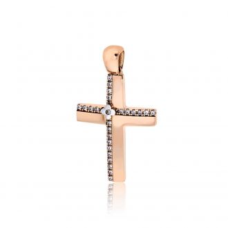 Σταυρός Βάπτισης για Κορίτσι Ροζ & Λευκό Χρυσό Κ14 με Πέτρες Ζιργκόν 032772