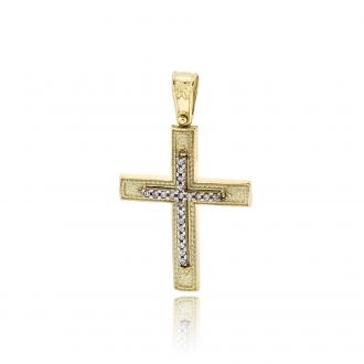 Σταυρός Βάπτισης για Κορίτσι Κίτρινο & Λευκό Χρυσό Κ14 με Πέτρες Ζιργκόν 032775