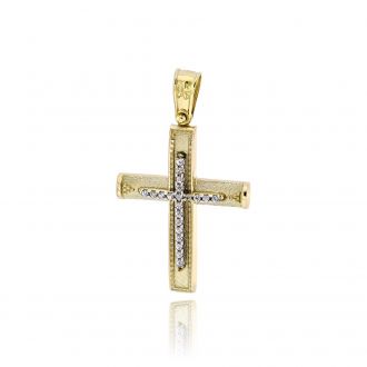 Σταυρός Βάπτισης για Κορίτσι από Λευκό και Κίτρινο Χρυσό Κ14 032776