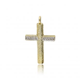 Σταυρός Βάπτισης για Κορίτσι από Κίτρινο Χρυσό Κ14 με Πέτρες Ζιργκόν 033018