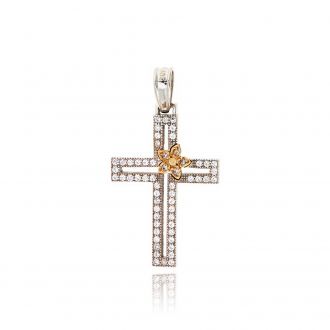 Σταυρός Βάπτισης από Λευκό και Ροζ Χρυσό Κ14 και Πέτρες Ζιργκόν 033021