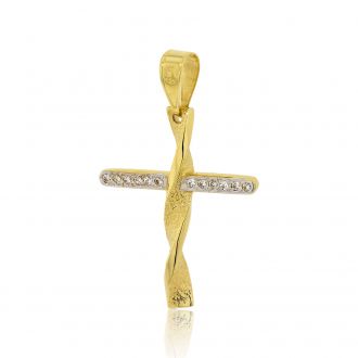Σταυρός Βάπτισης για Κορίτσι Κίτρινο & Λευκό Χρυσό Κ14 με Πέτρες Ζιργκόν 033023