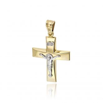 Σταυρός Βάπτισης Εσταυρωμένος για Αγόρι Κίτρινο Λευκό Χρυσό Κ14 033070