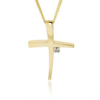 Σταυρός Βάπτισης Val΄Oro για Κορίτσια με Αλυσίδα από Λευκό και Κίτρινο Χρυσό Κ14 και Ζιργκόν 033117