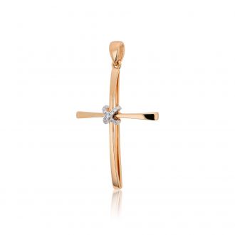 Σταυρός Βάπτισης για Κορίτσι Λευκό & Ροζ Χρυσό Κ18 με Διαμάντια Μπριγιάν 033235