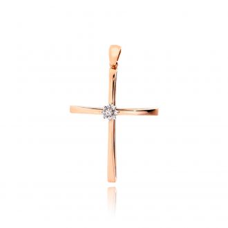 Σταυρός Βάπτισης για Κορίτσι από Ροζ Χρυσό Κ18 με Διαμάντια 032760