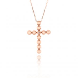 Σταυρός Βάπτισης με Αλυσίδα για Κορίτσι από Ροζ Χρυσό Κ18 με Διαμάντι 034888
