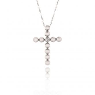 Σταυρός Βάπτισης με Αλυσίδα για Κορίτσι από Λευκό Χρυσό Κ18 με Διαμάντι 034890